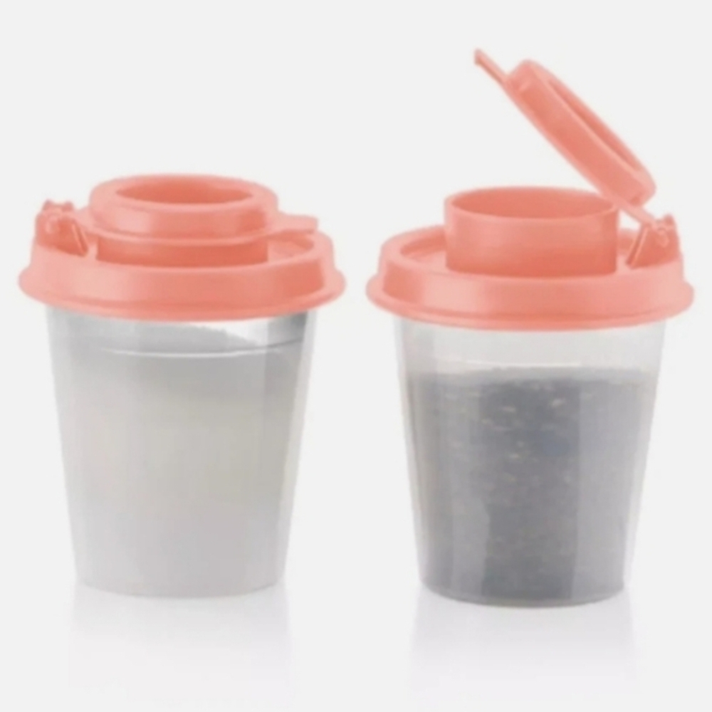 Tupperware Tupper Mini Salt & Pepper Shakers Midgets Set of 2 Cosy Rosy Peach